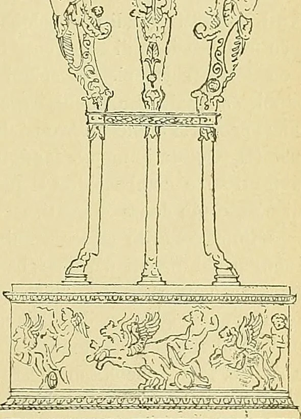 An illustration from L'arte nell'industria : lavori di legno e pastiglia, lavori di metallo, lavori di pietra, marmo, alabastro, ceramica, musaico, vetro, lavori di osso e avorio, lavori tessili, carte da parati e cuoi decorati, ricami, pizzi, cartelloni, stampe, ecc., 1907, leaf 474