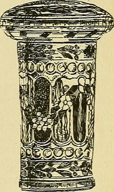 An illustration from L'arte nell'industria : lavori di legno e pastiglia, lavori di metallo, lavori di pietra, marmo, alabastro, ceramica, musaico, vetro, lavori di osso e avorio, lavori tessili, carte da parati e cuoi decorati, ricami, pizzi, cartelloni, stampe, ecc., 1907, leaf 482