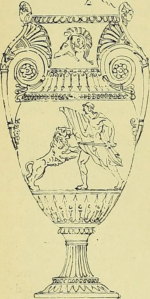 An illustration from L'arte nell'industria : lavori di legno e pastiglia, lavori di metallo, lavori di pietra, marmo, alabastro, ceramica, musaico, vetro, lavori di osso e avorio, lavori tessili, carte da parati e cuoi decorati, ricami, pizzi, cartelloni, stampe, ecc., 1907, leaf 485