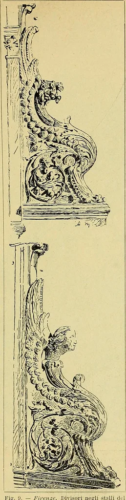 An illustration from L'arte nell'industria : lavori di legno e pastiglia, lavori di metallo, lavori di pietra, marmo, alabastro, ceramica, musaico, vetro, lavori di osso e avorio, lavori tessili, carte da parati e cuoi decorati, ricami, pizzi, cartelloni, stampe, ecc., 1907, leaf 50