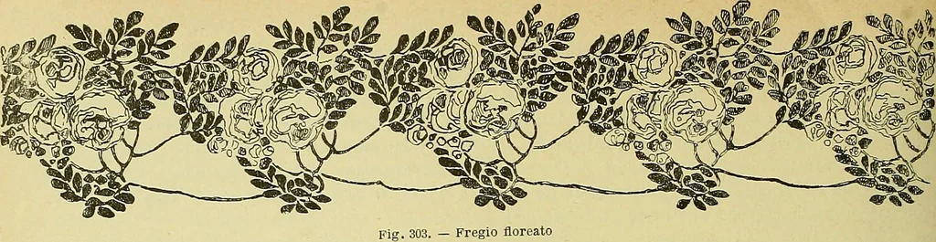 An illustration from L'arte nell'industria : lavori di legno e pastiglia, lavori di metallo, lavori di pietra, marmo, alabastro, ceramica, musaico, vetro, lavori di osso e avorio, lavori tessili, carte da parati e cuoi decorati, ricami, pizzi, cartelloni, stampe, ecc., 1907, leaf 503