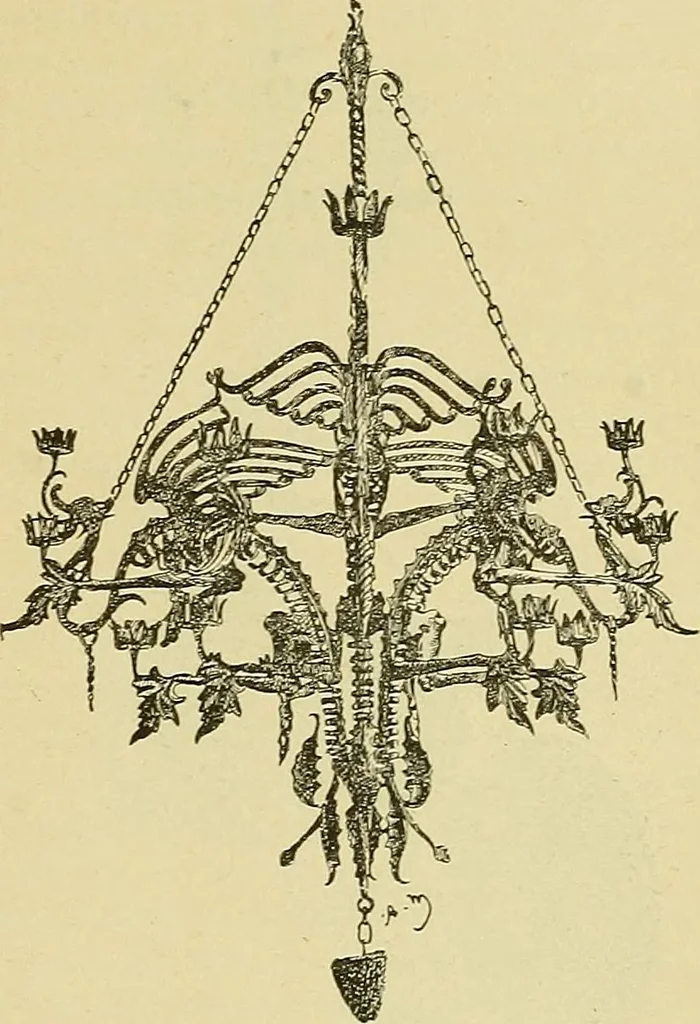 An illustration from L'arte nell'industria : lavori di legno e pastiglia, lavori di metallo, lavori di pietra, marmo, alabastro, ceramica, musaico, vetro, lavori di osso e avorio, lavori tessili, carte da parati e cuoi decorati, ricami, pizzi, cartelloni, stampe, ecc., 1907, leaf 504