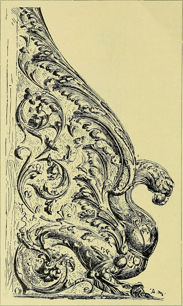 An illustration from L'arte nell'industria : lavori di legno e pastiglia, lavori di metallo, lavori di pietra, marmo, alabastro, ceramica, musaico, vetro, lavori di osso e avorio, lavori tessili, carte da parati e cuoi decorati, ricami, pizzi, cartelloni, stampe, ecc., 1907, leaf 51