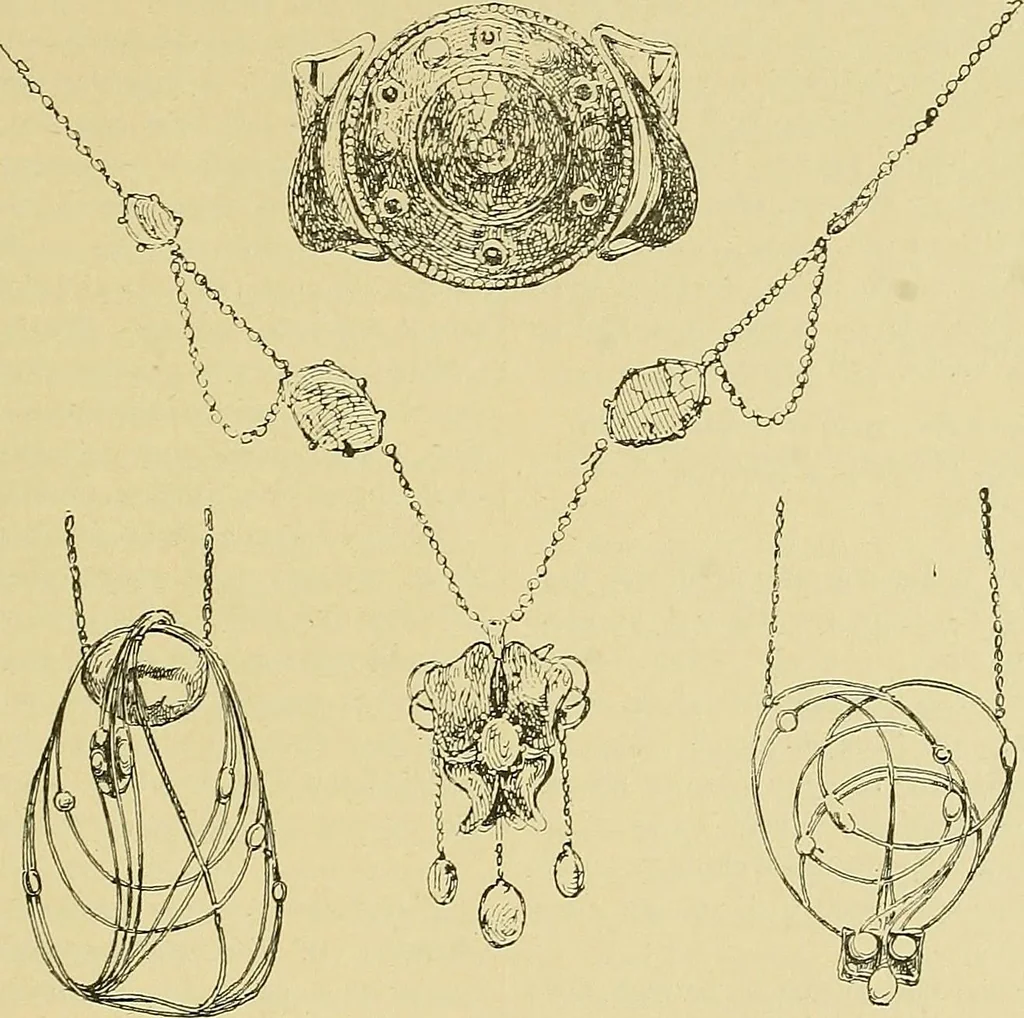 An illustration from L'arte nell'industria : lavori di legno e pastiglia, lavori di metallo, lavori di pietra, marmo, alabastro, ceramica, musaico, vetro, lavori di osso e avorio, lavori tessili, carte da parati e cuoi decorati, ricami, pizzi, cartelloni, stampe, ecc., 1907, leaf 522