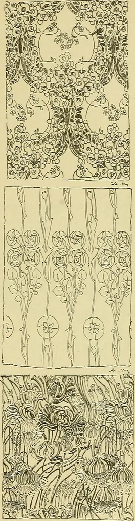 An illustration from L'arte nell'industria : lavori di legno e pastiglia, lavori di metallo, lavori di pietra, marmo, alabastro, ceramica, musaico, vetro, lavori di osso e avorio, lavori tessili, carte da parati e cuoi decorati, ricami, pizzi, cartelloni, stampe, ecc., 1907, leaf 526