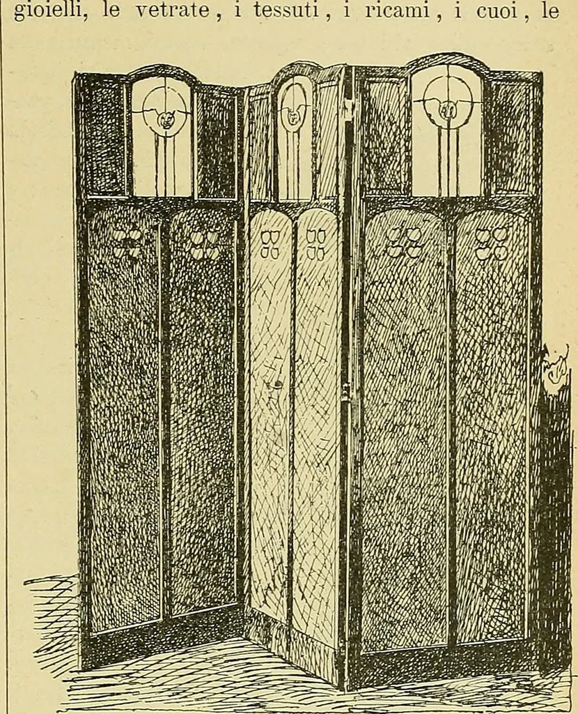 An illustration from L'arte nell'industria : lavori di legno e pastiglia, lavori di metallo, lavori di pietra, marmo, alabastro, ceramica, musaico, vetro, lavori di osso e avorio, lavori tessili, carte da parati e cuoi decorati, ricami, pizzi, cartelloni, stampe, ecc., 1907, leaf 530