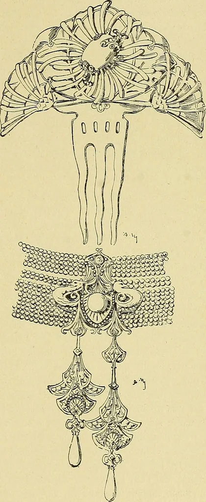 An illustration from L'arte nell'industria : lavori di legno e pastiglia, lavori di metallo, lavori di pietra, marmo, alabastro, ceramica, musaico, vetro, lavori di osso e avorio, lavori tessili, carte da parati e cuoi decorati, ricami, pizzi, cartelloni, stampe, ecc., 1907, leaf 536