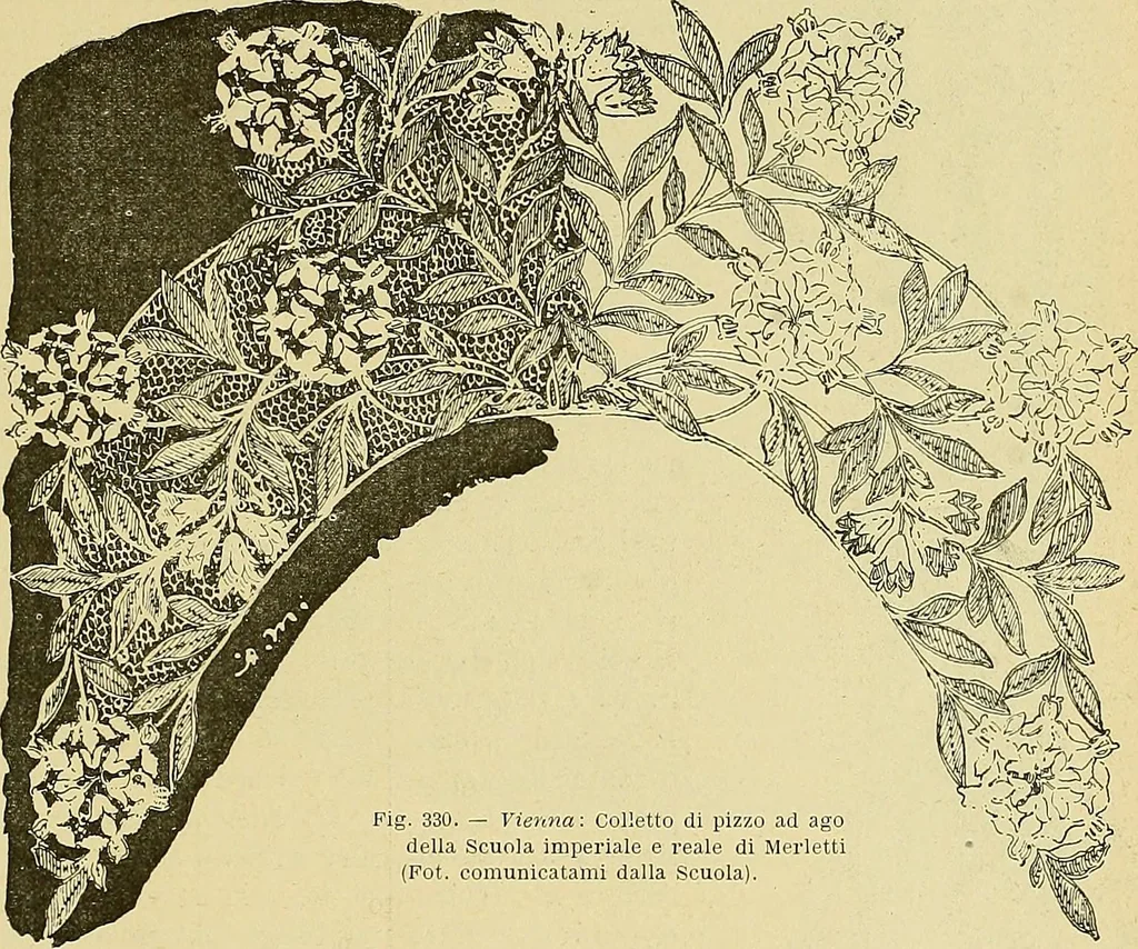 An illustration from L'arte nell'industria : lavori di legno e pastiglia, lavori di metallo, lavori di pietra, marmo, alabastro, ceramica, musaico, vetro, lavori di osso e avorio, lavori tessili, carte da parati e cuoi decorati, ricami, pizzi, cartelloni, stampe, ecc., 1907, leaf 546