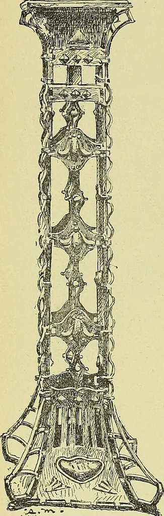 An illustration from L'arte nell'industria : lavori di legno e pastiglia, lavori di metallo, lavori di pietra, marmo, alabastro, ceramica, musaico, vetro, lavori di osso e avorio, lavori tessili, carte da parati e cuoi decorati, ricami, pizzi, cartelloni, stampe, ecc., 1907, leaf 547