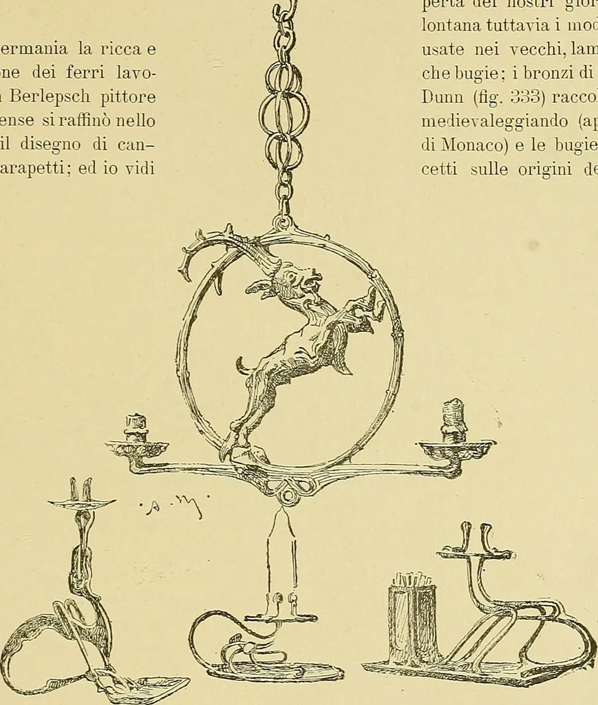 An illustration from L'arte nell'industria : lavori di legno e pastiglia, lavori di metallo, lavori di pietra, marmo, alabastro, ceramica, musaico, vetro, lavori di osso e avorio, lavori tessili, carte da parati e cuoi decorati, ricami, pizzi, cartelloni, stampe, ecc., 1907, leaf 552