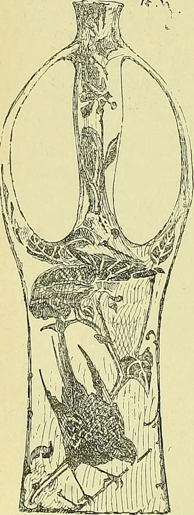An illustration from L'arte nell'industria : lavori di legno e pastiglia, lavori di metallo, lavori di pietra, marmo, alabastro, ceramica, musaico, vetro, lavori di osso e avorio, lavori tessili, carte da parati e cuoi decorati, ricami, pizzi, cartelloni, stampe, ecc., 1907, leaf 557