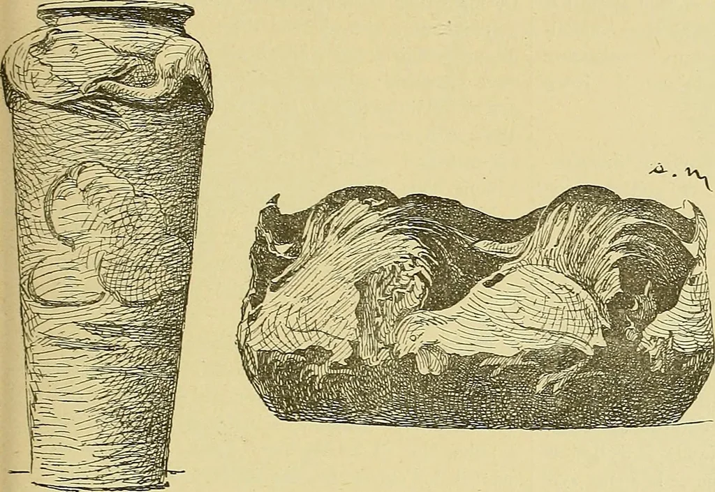 An illustration from L'arte nell'industria : lavori di legno e pastiglia, lavori di metallo, lavori di pietra, marmo, alabastro, ceramica, musaico, vetro, lavori di osso e avorio, lavori tessili, carte da parati e cuoi decorati, ricami, pizzi, cartelloni, stampe, ecc., 1907, leaf 560