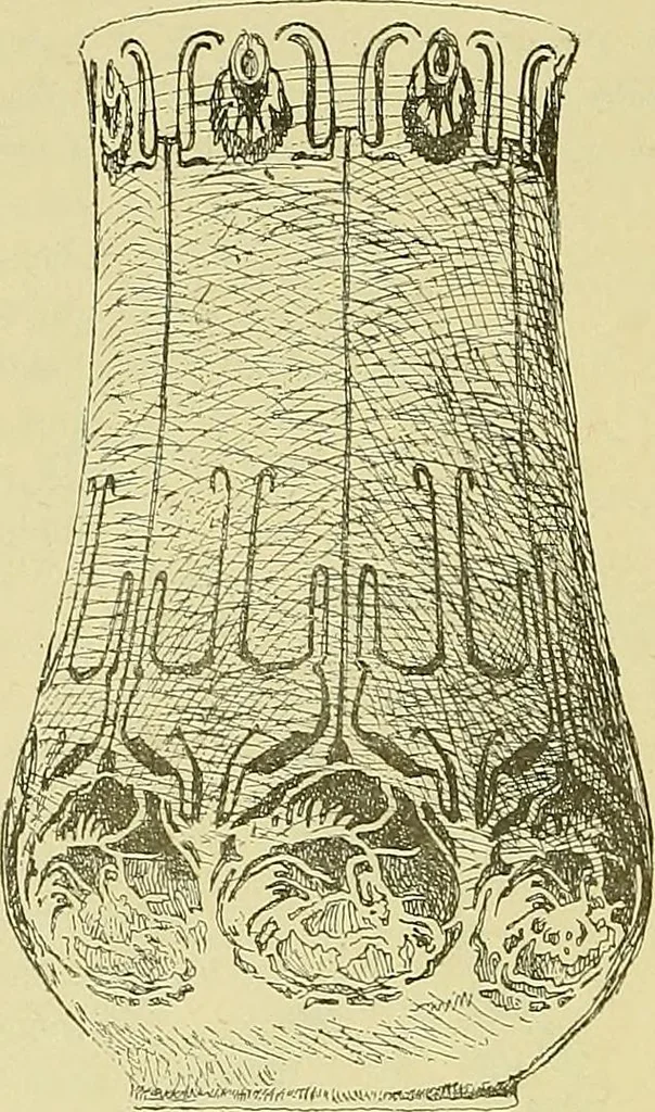 An illustration from L'arte nell'industria : lavori di legno e pastiglia, lavori di metallo, lavori di pietra, marmo, alabastro, ceramica, musaico, vetro, lavori di osso e avorio, lavori tessili, carte da parati e cuoi decorati, ricami, pizzi, cartelloni, stampe, ecc., 1907, leaf 575