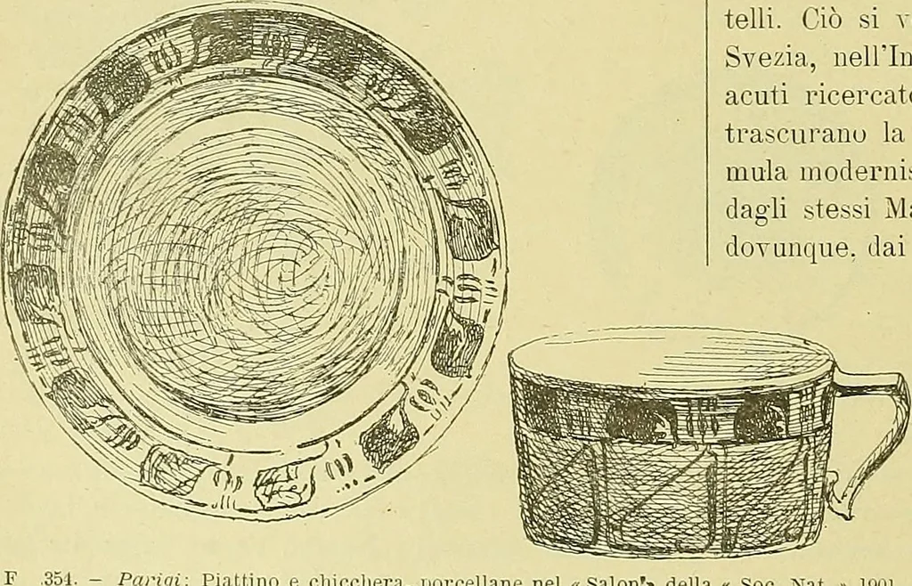 An illustration from L'arte nell'industria : lavori di legno e pastiglia, lavori di metallo, lavori di pietra, marmo, alabastro, ceramica, musaico, vetro, lavori di osso e avorio, lavori tessili, carte da parati e cuoi decorati, ricami, pizzi, cartelloni, stampe, ecc., 1907, leaf 575