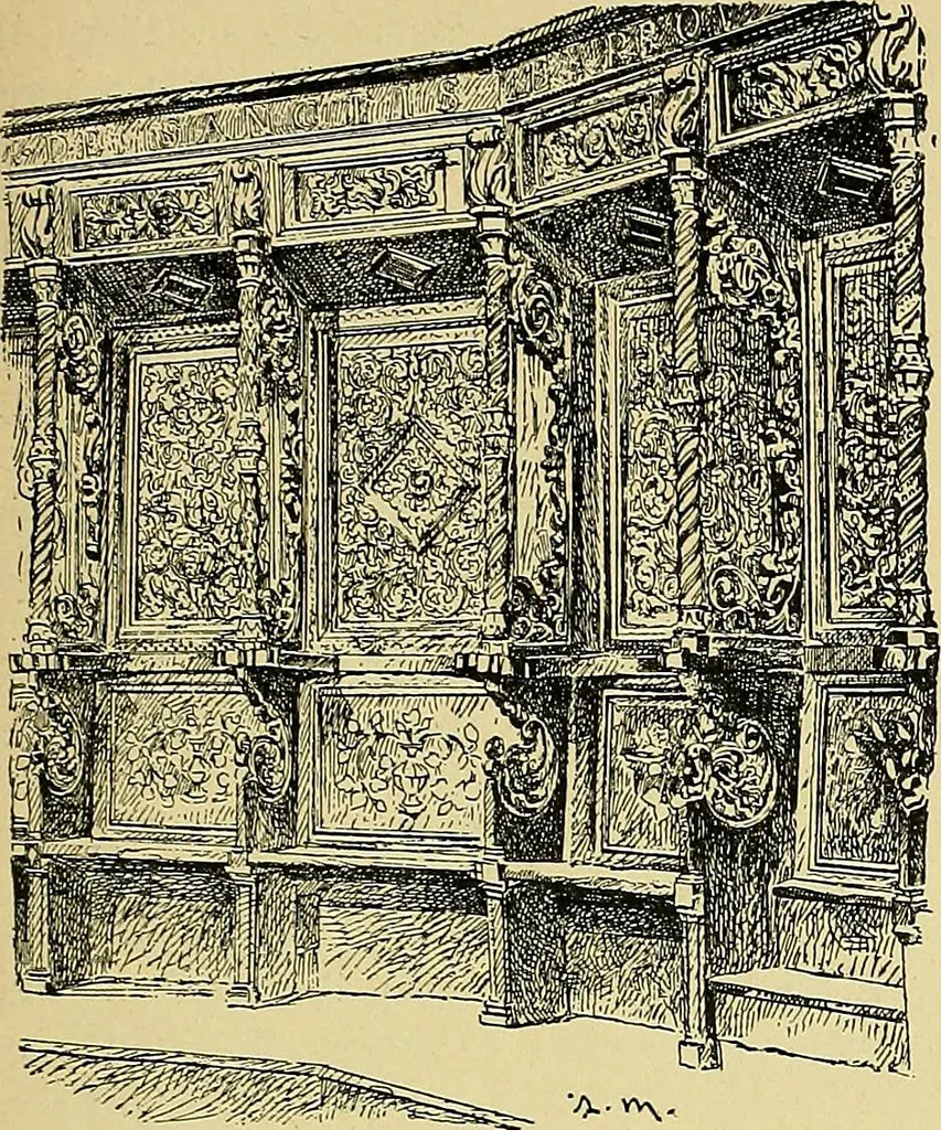 An illustration from L'arte nell'industria : lavori di legno e pastiglia, lavori di metallo, lavori di pietra, marmo, alabastro, ceramica, musaico, vetro, lavori di osso e avorio, lavori tessili, carte da parati e cuoi decorati, ricami, pizzi, cartelloni, stampe, ecc., 1907, leaf 58