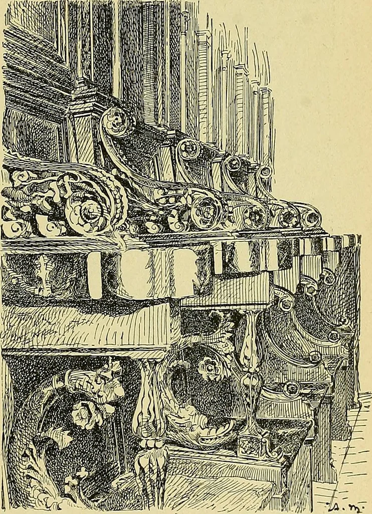 An illustration from L'arte nell'industria : lavori di legno e pastiglia, lavori di metallo, lavori di pietra, marmo, alabastro, ceramica, musaico, vetro, lavori di osso e avorio, lavori tessili, carte da parati e cuoi decorati, ricami, pizzi, cartelloni, stampe, ecc., 1907, leaf 58