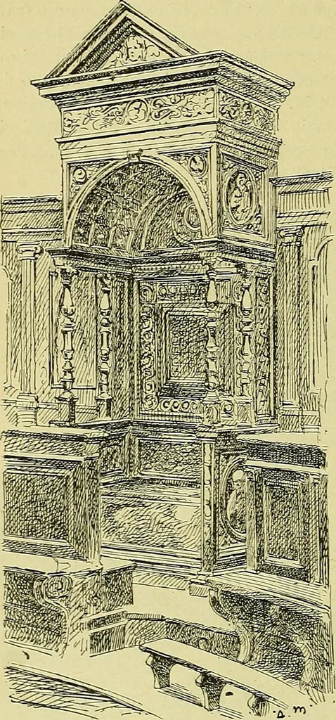 An illustration from L'arte nell'industria : lavori di legno e pastiglia, lavori di metallo, lavori di pietra, marmo, alabastro, ceramica, musaico, vetro, lavori di osso e avorio, lavori tessili, carte da parati e cuoi decorati, ricami, pizzi, cartelloni, stampe, ecc., 1907, leaf 59