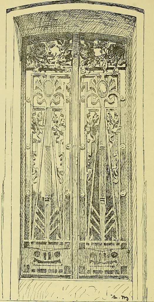 An illustration from L'arte nell'industria : lavori di legno e pastiglia, lavori di metallo, lavori di pietra, marmo, alabastro, ceramica, musaico, vetro, lavori di osso e avorio, lavori tessili, carte da parati e cuoi decorati, ricami, pizzi, cartelloni, stampe, ecc., 1907, leaf 603