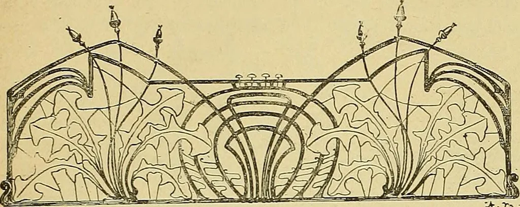 An illustration from L'arte nell'industria : lavori di legno e pastiglia, lavori di metallo, lavori di pietra, marmo, alabastro, ceramica, musaico, vetro, lavori di osso e avorio, lavori tessili, carte da parati e cuoi decorati, ricami, pizzi, cartelloni, stampe, ecc., 1907, leaf 604
