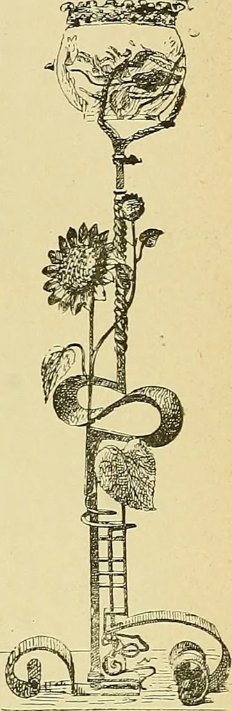 An illustration from L'arte nell'industria : lavori di legno e pastiglia, lavori di metallo, lavori di pietra, marmo, alabastro, ceramica, musaico, vetro, lavori di osso e avorio, lavori tessili, carte da parati e cuoi decorati, ricami, pizzi, cartelloni, stampe, ecc., 1907, leaf 604
