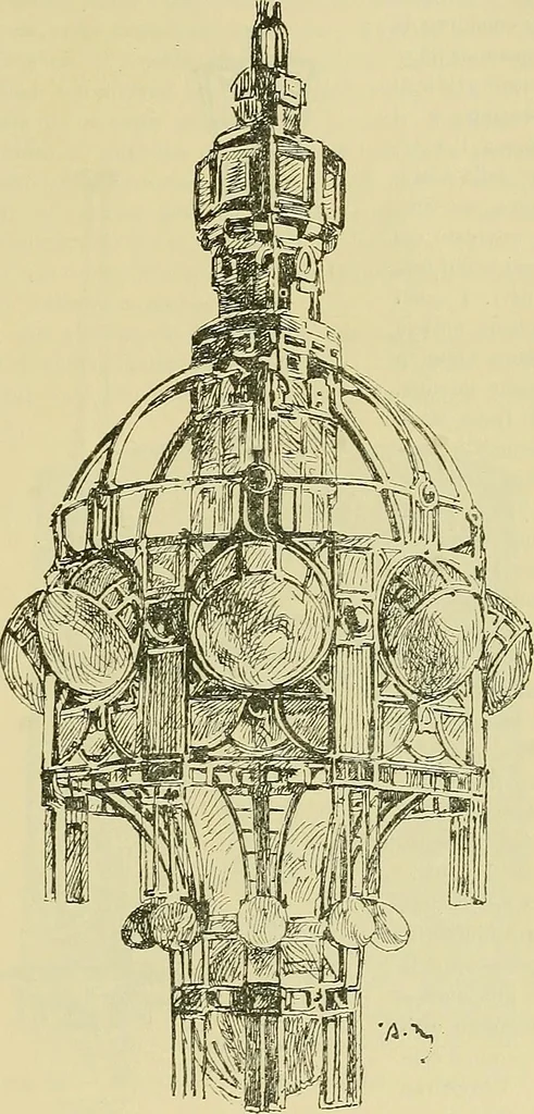 An illustration from L'arte nell'industria : lavori di legno e pastiglia, lavori di metallo, lavori di pietra, marmo, alabastro, ceramica, musaico, vetro, lavori di osso e avorio, lavori tessili, carte da parati e cuoi decorati, ricami, pizzi, cartelloni, stampe, ecc., 1907, leaf 614
