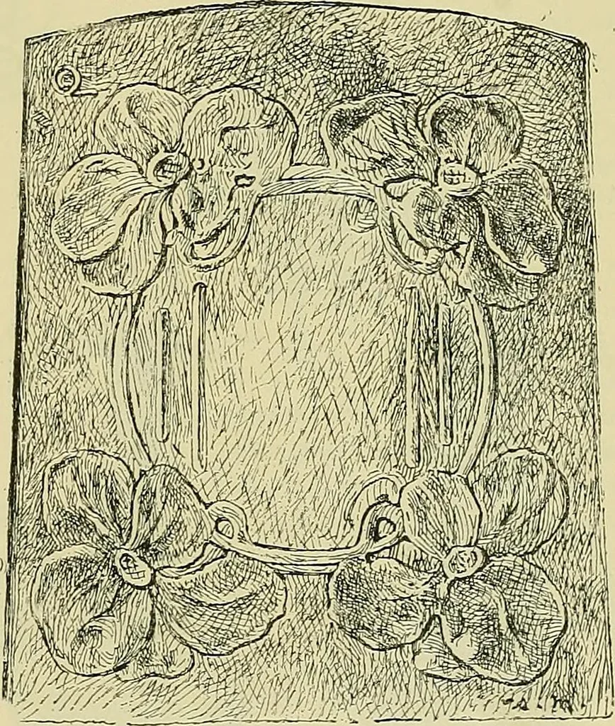 An illustration from L'arte nell'industria : lavori di legno e pastiglia, lavori di metallo, lavori di pietra, marmo, alabastro, ceramica, musaico, vetro, lavori di osso e avorio, lavori tessili, carte da parati e cuoi decorati, ricami, pizzi, cartelloni, stampe, ecc., 1907, leaf 616