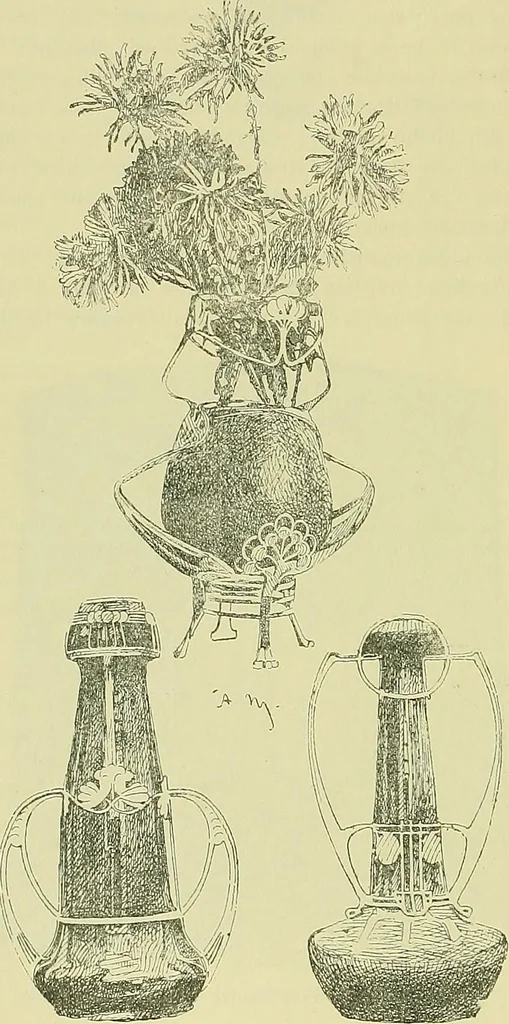 An illustration from L'arte nell'industria : lavori di legno e pastiglia, lavori di metallo, lavori di pietra, marmo, alabastro, ceramica, musaico, vetro, lavori di osso e avorio, lavori tessili, carte da parati e cuoi decorati, ricami, pizzi, cartelloni, stampe, ecc., 1907, leaf 617