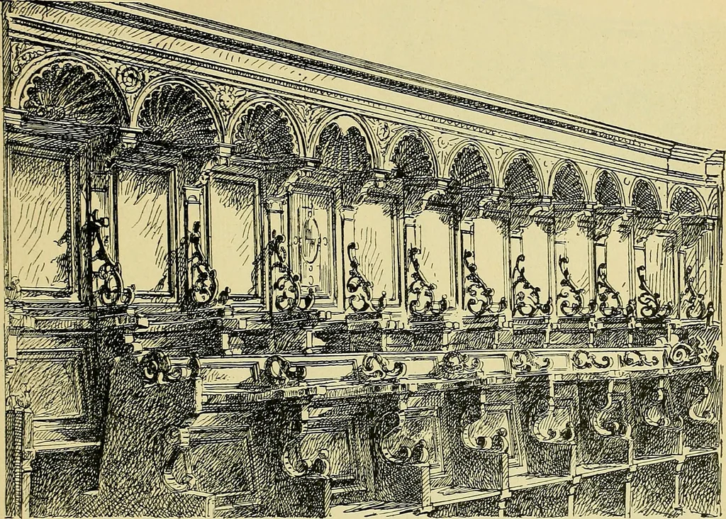 An illustration from L'arte nell'industria : lavori di legno e pastiglia, lavori di metallo, lavori di pietra, marmo, alabastro, ceramica, musaico, vetro, lavori di osso e avorio, lavori tessili, carte da parati e cuoi decorati, ricami, pizzi, cartelloni, stampe, ecc., 1907, leaf 62