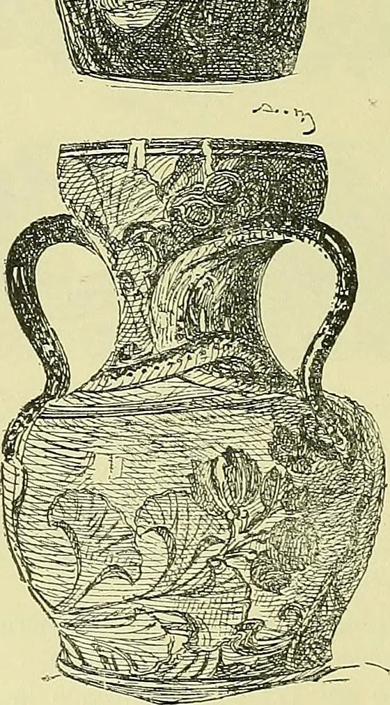 An illustration from L'arte nell'industria : lavori di legno e pastiglia, lavori di metallo, lavori di pietra, marmo, alabastro, ceramica, musaico, vetro, lavori di osso e avorio, lavori tessili, carte da parati e cuoi decorati, ricami, pizzi, cartelloni, stampe, ecc., 1907, leaf 623