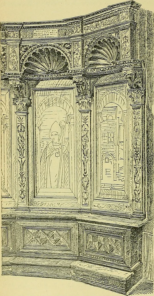 An illustration from L'arte nell'industria : lavori di legno e pastiglia, lavori di metallo, lavori di pietra, marmo, alabastro, ceramica, musaico, vetro, lavori di osso e avorio, lavori tessili, carte da parati e cuoi decorati, ricami, pizzi, cartelloni, stampe, ecc., 1907, leaf 63