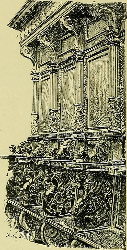 An illustration from L'arte nell'industria : lavori di legno e pastiglia, lavori di metallo, lavori di pietra, marmo, alabastro, ceramica, musaico, vetro, lavori di osso e avorio, lavori tessili, carte da parati e cuoi decorati, ricami, pizzi, cartelloni, stampe, ecc., 1907, leaf 65