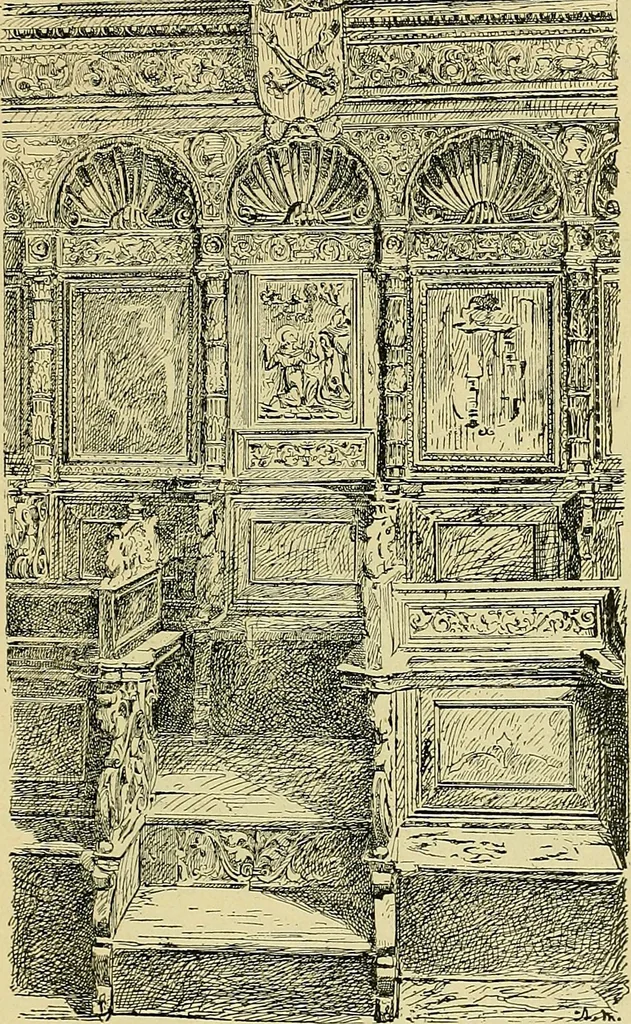 An illustration from L'arte nell'industria : lavori di legno e pastiglia, lavori di metallo, lavori di pietra, marmo, alabastro, ceramica, musaico, vetro, lavori di osso e avorio, lavori tessili, carte da parati e cuoi decorati, ricami, pizzi, cartelloni, stampe, ecc., 1907, leaf 66
