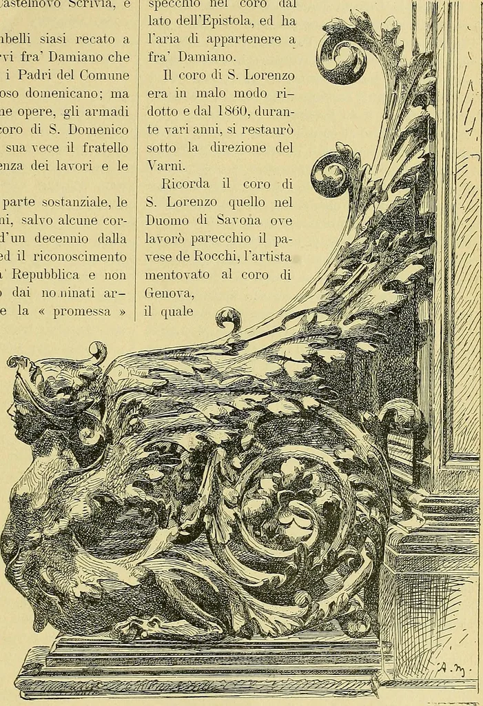 An illustration from L'arte nell'industria : lavori di legno e pastiglia, lavori di metallo, lavori di pietra, marmo, alabastro, ceramica, musaico, vetro, lavori di osso e avorio, lavori tessili, carte da parati e cuoi decorati, ricami, pizzi, cartelloni, stampe, ecc., 1907, leaf 68