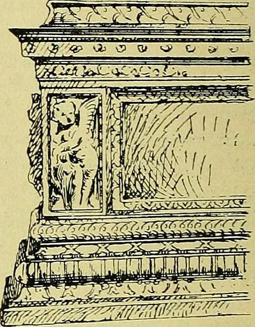 An illustration from L'arte nell'industria : lavori di legno e pastiglia, lavori di metallo, lavori di pietra, marmo, alabastro, ceramica, musaico, vetro, lavori di osso e avorio, lavori tessili, carte da parati e cuoi decorati, ricami, pizzi, cartelloni, stampe, ecc., 1907, leaf 73