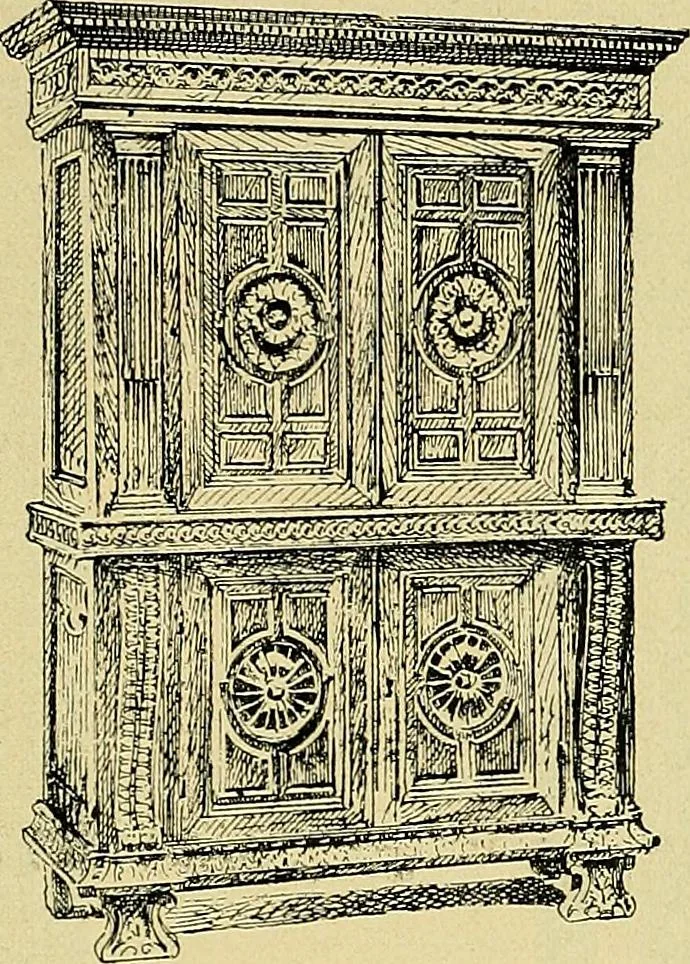 An illustration from L'arte nell'industria : lavori di legno e pastiglia, lavori di metallo, lavori di pietra, marmo, alabastro, ceramica, musaico, vetro, lavori di osso e avorio, lavori tessili, carte da parati e cuoi decorati, ricami, pizzi, cartelloni, stampe, ecc., 1907, leaf 76