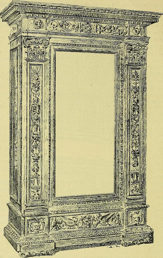 An illustration from L'arte nell'industria : lavori di legno e pastiglia, lavori di metallo, lavori di pietra, marmo, alabastro, ceramica, musaico, vetro, lavori di osso e avorio, lavori tessili, carte da parati e cuoi decorati, ricami, pizzi, cartelloni, stampe, ecc., 1907, leaf 77