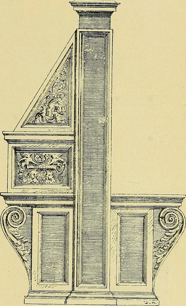 An illustration from L'arte nell'industria : lavori di legno e pastiglia, lavori di metallo, lavori di pietra, marmo, alabastro, ceramica, musaico, vetro, lavori di osso e avorio, lavori tessili, carte da parati e cuoi decorati, ricami, pizzi, cartelloni, stampe, ecc., 1907, leaf 82