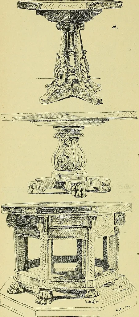 An illustration from L'arte nell'industria : lavori di legno e pastiglia, lavori di metallo, lavori di pietra, marmo, alabastro, ceramica, musaico, vetro, lavori di osso e avorio, lavori tessili, carte da parati e cuoi decorati, ricami, pizzi, cartelloni, stampe, ecc., 1907, leaf 83