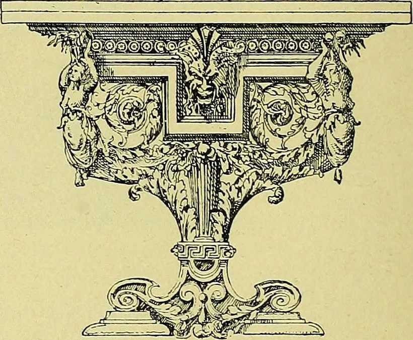 An illustration from L'arte nell'industria : lavori di legno e pastiglia, lavori di metallo, lavori di pietra, marmo, alabastro, ceramica, musaico, vetro, lavori di osso e avorio, lavori tessili, carte da parati e cuoi decorati, ricami, pizzi, cartelloni, stampe, ecc., 1907, leaf 85