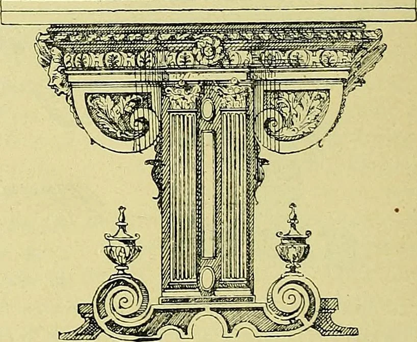An illustration from L'arte nell'industria : lavori di legno e pastiglia, lavori di metallo, lavori di pietra, marmo, alabastro, ceramica, musaico, vetro, lavori di osso e avorio, lavori tessili, carte da parati e cuoi decorati, ricami, pizzi, cartelloni, stampe, ecc., 1907, leaf 85
