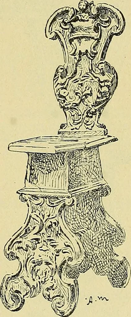 An illustration from L'arte nell'industria : lavori di legno e pastiglia, lavori di metallo, lavori di pietra, marmo, alabastro, ceramica, musaico, vetro, lavori di osso e avorio, lavori tessili, carte da parati e cuoi decorati, ricami, pizzi, cartelloni, stampe, ecc., 1907, leaf 88