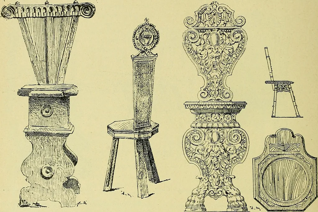 An illustration from L'arte nell'industria : lavori di legno e pastiglia, lavori di metallo, lavori di pietra, marmo, alabastro, ceramica, musaico, vetro, lavori di osso e avorio, lavori tessili, carte da parati e cuoi decorati, ricami, pizzi, cartelloni, stampe, ecc., 1907, leaf 89