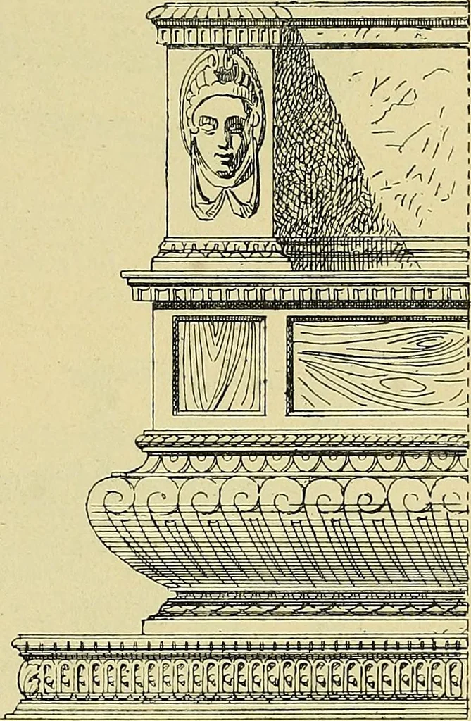 An illustration from L'arte nell'industria : lavori di legno e pastiglia, lavori di metallo, lavori di pietra, marmo, alabastro, ceramica, musaico, vetro, lavori di osso e avorio, lavori tessili, carte da parati e cuoi decorati, ricami, pizzi, cartelloni, stampe, ecc., 1907, leaf 90