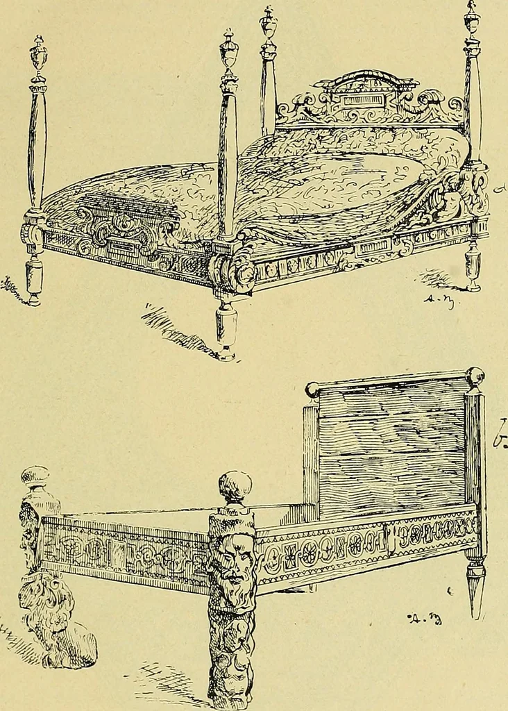 An illustration from L'arte nell'industria : lavori di legno e pastiglia, lavori di metallo, lavori di pietra, marmo, alabastro, ceramica, musaico, vetro, lavori di osso e avorio, lavori tessili, carte da parati e cuoi decorati, ricami, pizzi, cartelloni, stampe, ecc., 1907, leaf 92