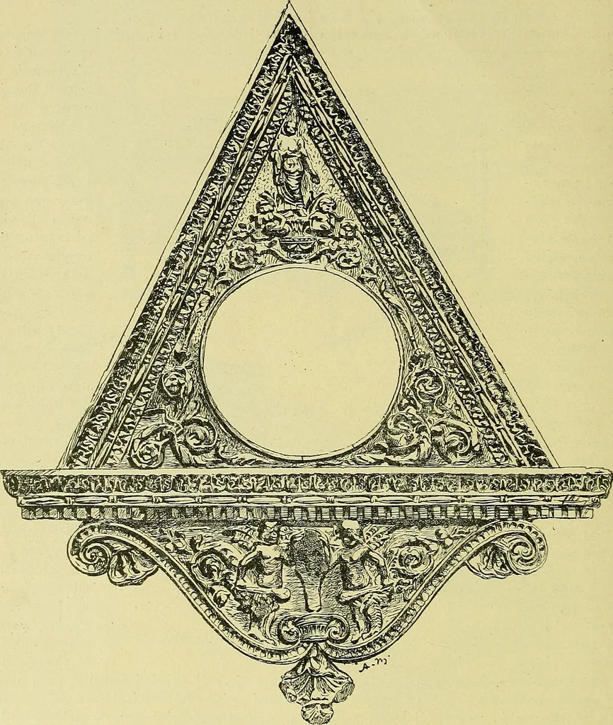 An illustration from L'arte nell'industria : lavori di legno e pastiglia, lavori di metallo, lavori di pietra, marmo, alabastro, ceramica, musaico, vetro, lavori di osso e avorio, lavori tessili, carte da parati e cuoi decorati, ricami, pizzi, cartelloni, stampe, ecc., 1907, leaf 93