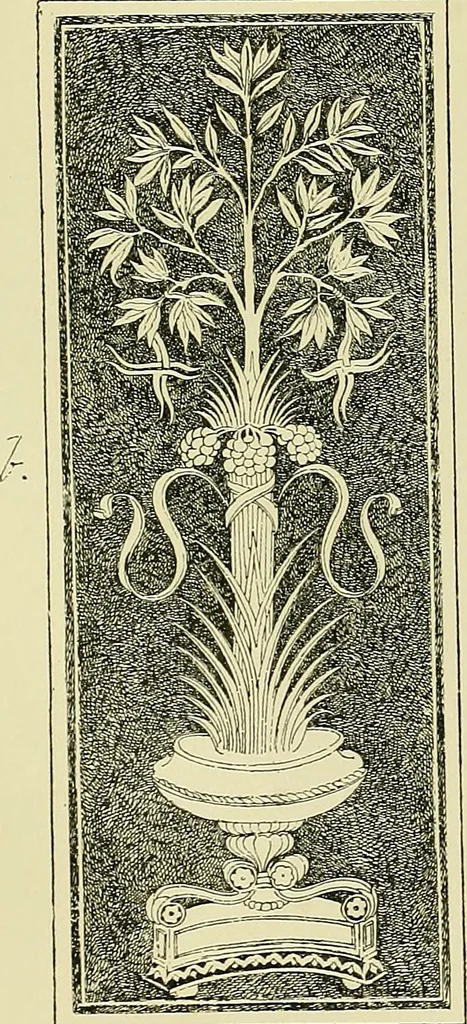 An illustration from L'arte nell'industria : lavori di legno e pastiglia, lavori di metallo, lavori di pietra, marmo, alabastro, ceramica, musaico, vetro, lavori di osso e avorio, lavori tessili, carte da parati e cuoi decorati, ricami, pizzi, cartelloni, stampe, ecc., 1907, leaf 10