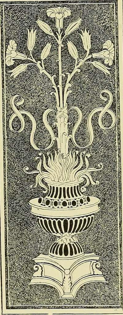 An illustration from L'arte nell'industria : lavori di legno e pastiglia, lavori di metallo, lavori di pietra, marmo, alabastro, ceramica, musaico, vetro, lavori di osso e avorio, lavori tessili, carte da parati e cuoi decorati, ricami, pizzi, cartelloni, stampe, ecc., 1907, leaf 10