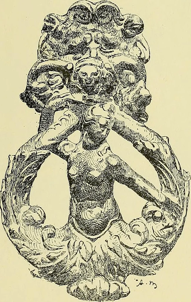 An illustration from L'arte nell'industria : lavori di legno e pastiglia, lavori di metallo, lavori di pietra, marmo, alabastro, ceramica, musaico, vetro, lavori di osso e avorio, lavori tessili, carte da parati e cuoi decorati, ricami, pizzi, cartelloni, stampe, ecc., 1907, leaf 100