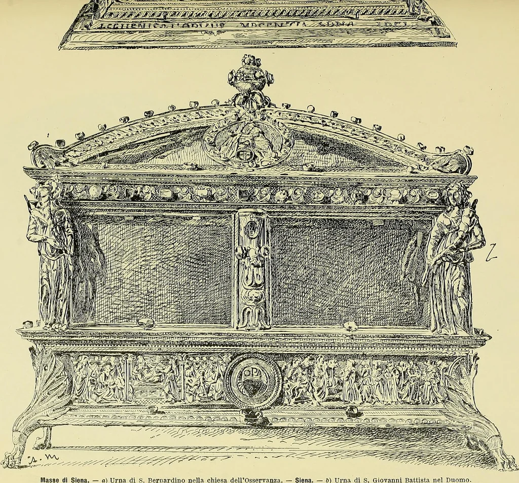 An illustration from L'arte nell'industria : lavori di legno e pastiglia, lavori di metallo, lavori di pietra, marmo, alabastro, ceramica, musaico, vetro, lavori di osso e avorio, lavori tessili, carte da parati e cuoi decorati, ricami, pizzi, cartelloni, stampe, ecc., 1907, leaf 122
