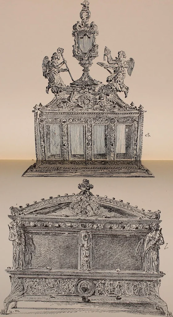 An illustration from L'arte nell'industria : lavori di legno e pastiglia, lavori di metallo, lavori di pietra, marmo, alabastro, ceramica, musaico, vetro, lavori di osso e avorio, lavori tessili, carte da parati e cuoi decorati, ricami, pizzi, cartelloni, stampe, ecc., 1907, leaf 124